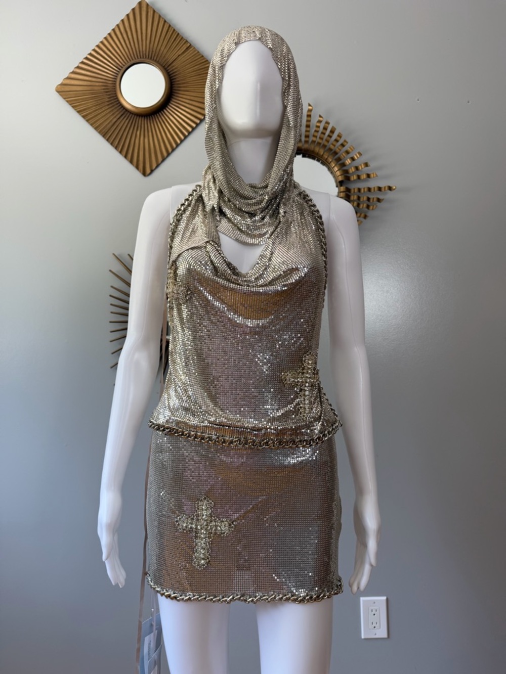 REVOLVE - The Dolls House Silver Metallic Chainmail Hood Top & Mini Skirt Set - Picture 5 of 17